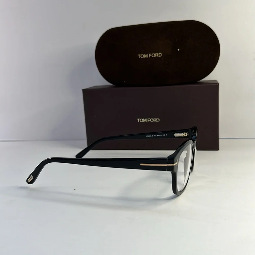 New - Authentic Tom Ford TF5808-B 001 Eyeglasses Men's Shiny Black/Blue Block …